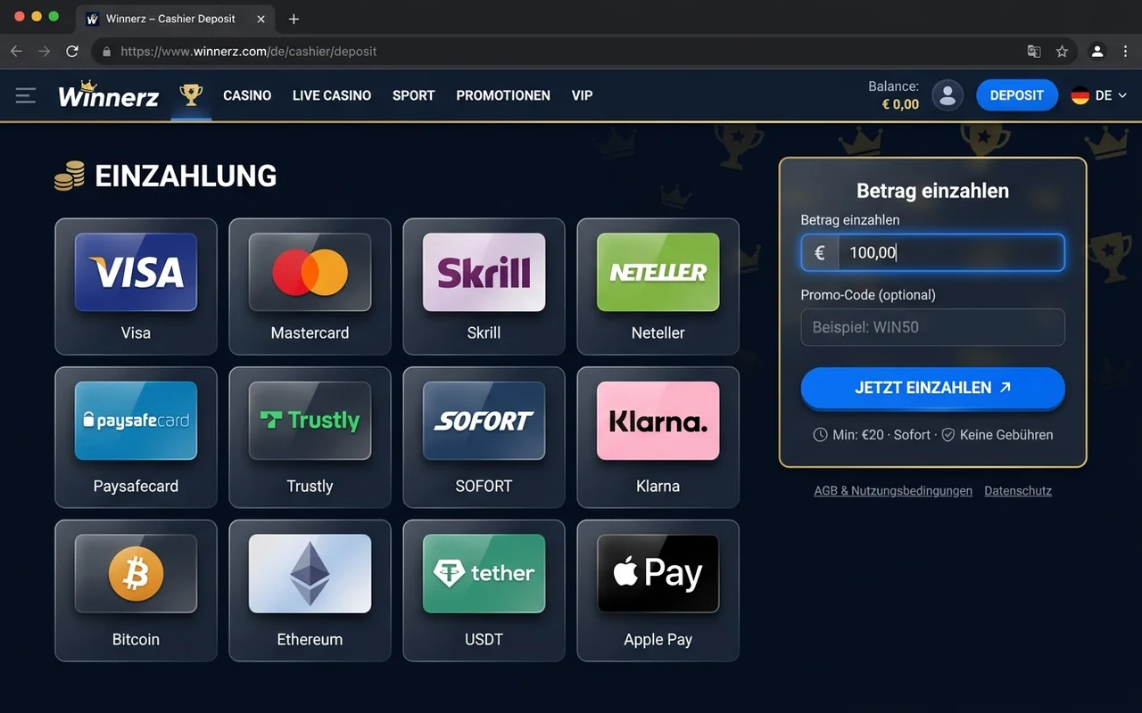 Zahlungsmethoden und Auszahlungen – Winnerz
